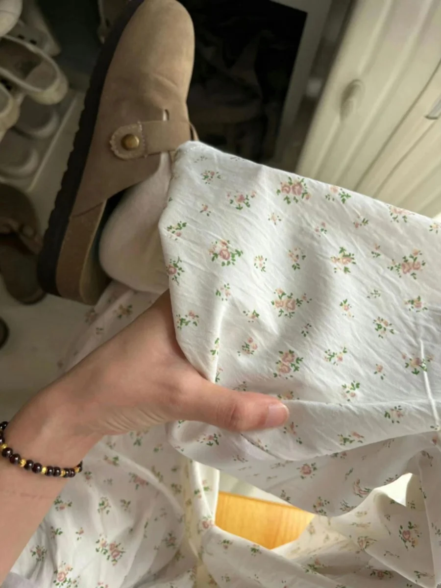 Korean Sle Floral White Casual Pants Women's Summer 2024 New Loose Straight Lazy Draping Wide-Leg Pants