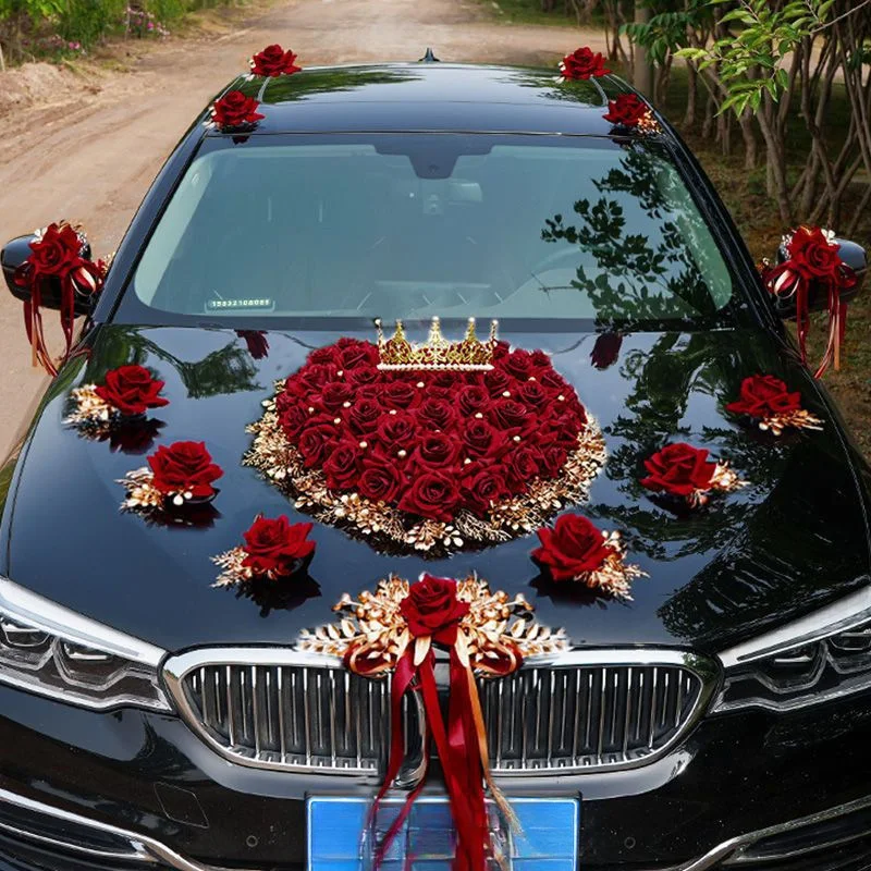 Wedding-car-front-red-artificial-flower-decoration-wedding-bride ...