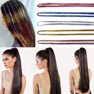 Rainbow Sparkle Shiny Hair Tinsel Glitter Synthetic Extension Straight Women Braiding Accessories