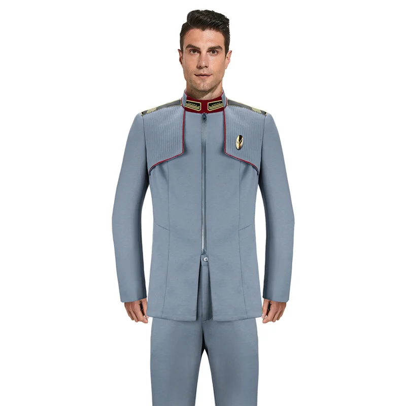 

Men's Uniform Grey Suit Christopher Pike Cosplay Jacket Movies Sterk Costume Mardi Gras Party Outfits
