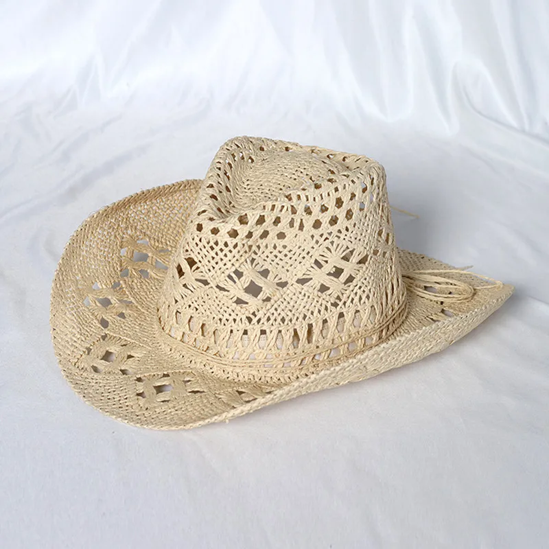 Hot Sale 2024 New Spring and Summer Hand-knitted Outdoor Travel Beach Unisex Western Cowboy Straw Hat_voghion.com