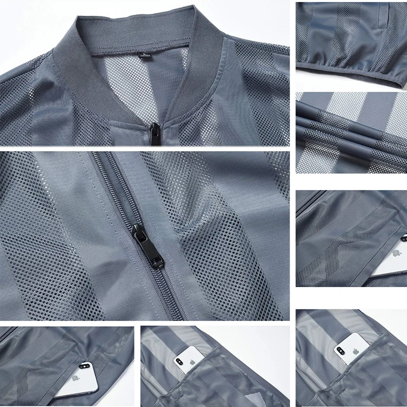 Mens Summer Mesh Fishing Vests Multi-pocket Outdoor Work Big Size Zipper Jacket Men Quick-drying Stripe Skin Clothes Hiking Vest fly fishing vest,fishing vest,hiking vest