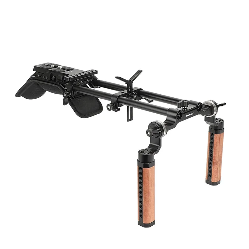 Shoulder Mount 15mm Railblock Rig with Manfrotto QR Plate Wooden Handgrip Lens S