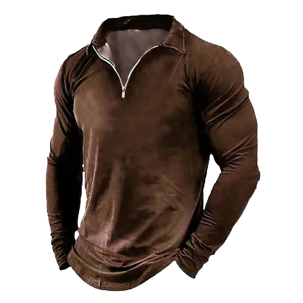 

Mens Long Sleeve Lapel Shirt Casual Slim Fit Sport Zip T Shirt Muscle Tops Tee