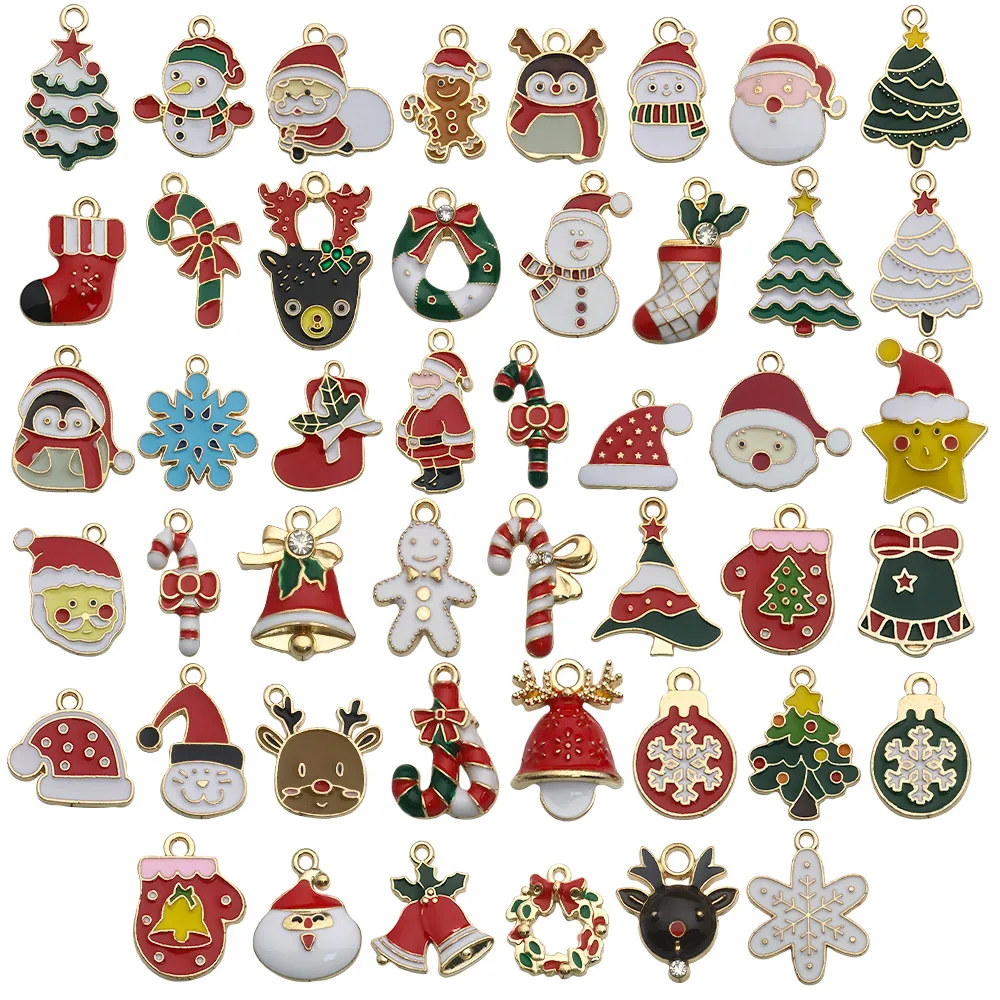 Randomly Mix 20/40/100Pcs Enamel Christmas Charms Snowman Santa Tree Penguin Reindeer Pendant For DIY Jewelry Making Accessories