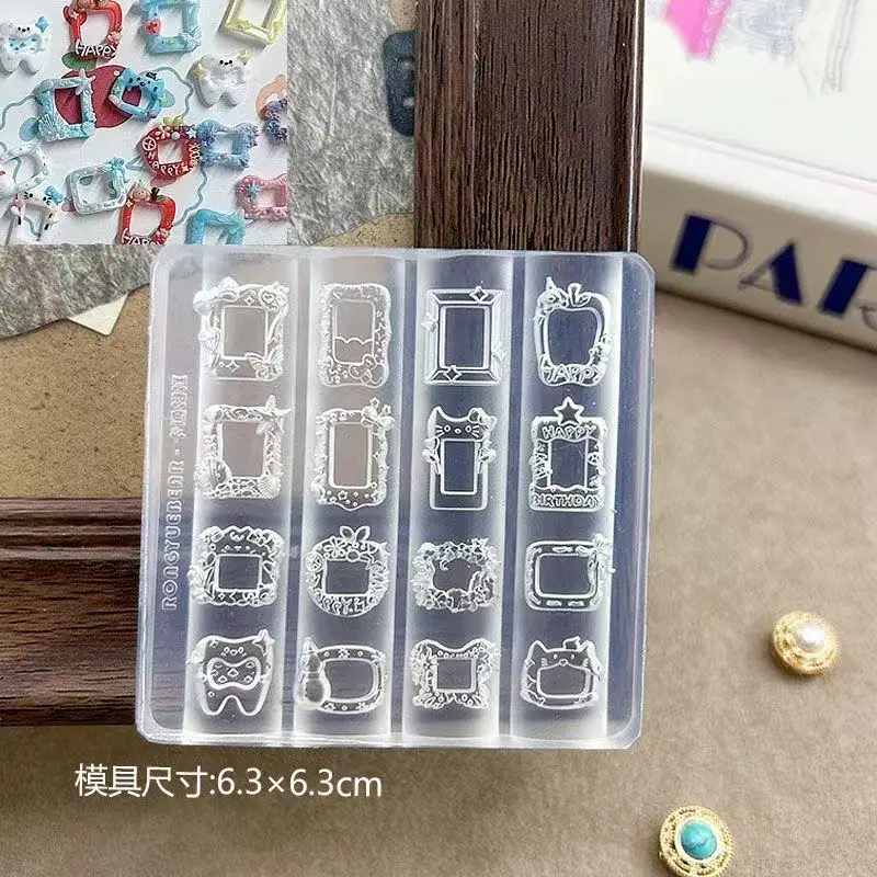 1개 kt 고양이 사진 액자 3D 아크릴 네일 몰드 핸드 인그레이빙 몰드 네일 아트 장식 실리콘 네일 아트