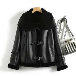 2023 Winter Women Real Natural Merino Sheep Fur Coat Genuine Leather Jacket Locomotive Suit Thick Warm Luxury Female Coats