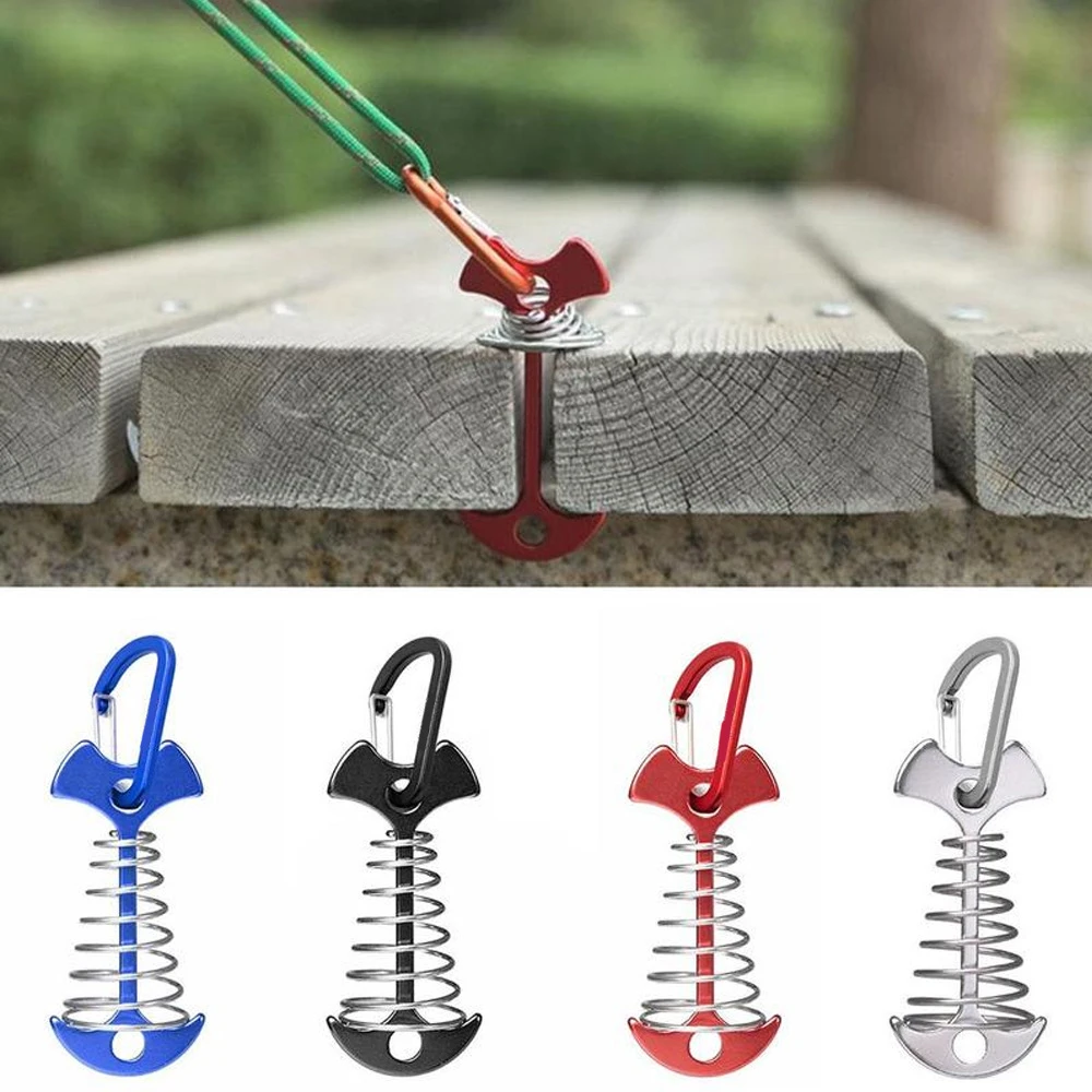 Spring Fishbone Deck Pegs Tent Stakes Awning Anchor Wind Rope Buckle