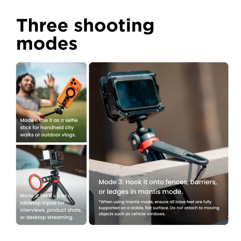 JOBY HandyPod HD03 Clip Extend Tripod Three Shooting Modes for Livestreaming Shots with 5-section Extension Pole 360° Ball Head - Ảnh 3