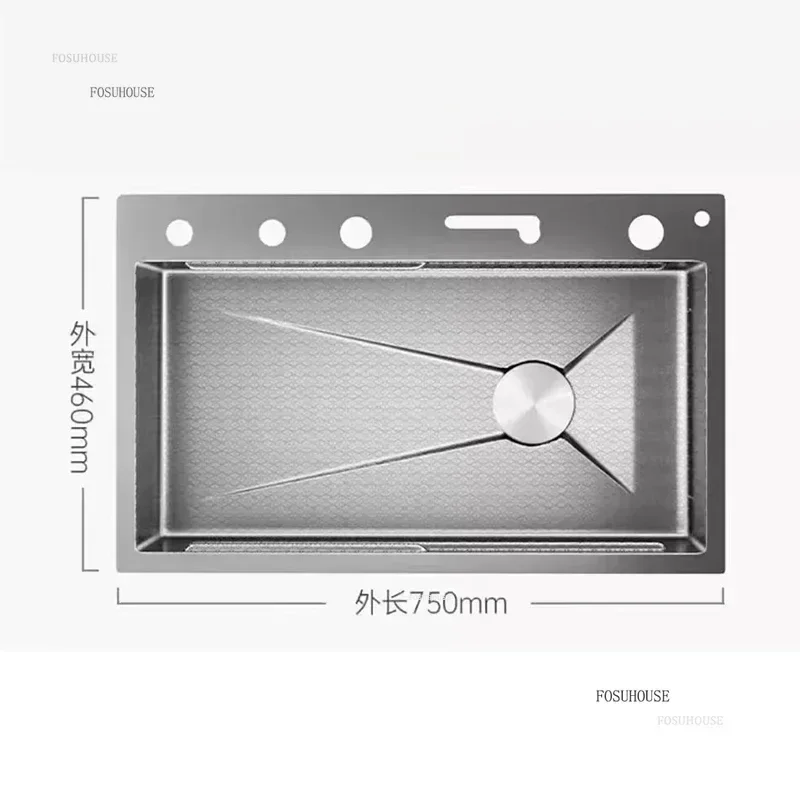 Large Single Kitchen Sink Slot 304 Stainless Steel Rain Waterfall Sink Home Honeycomb Dishwashing Basin Kitchen Accessories