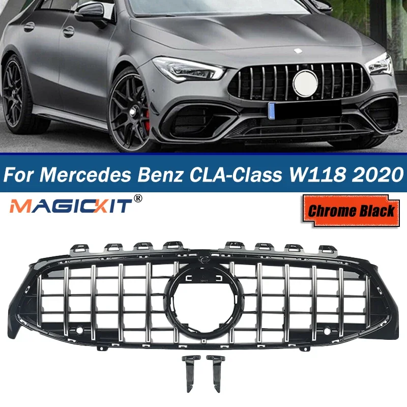 

MagicKit ABS For Mercedes Benz CLA-Class W118 2020 GT Grille Chrome Black Auto Front Vertical Panamerica Car Grill 2020