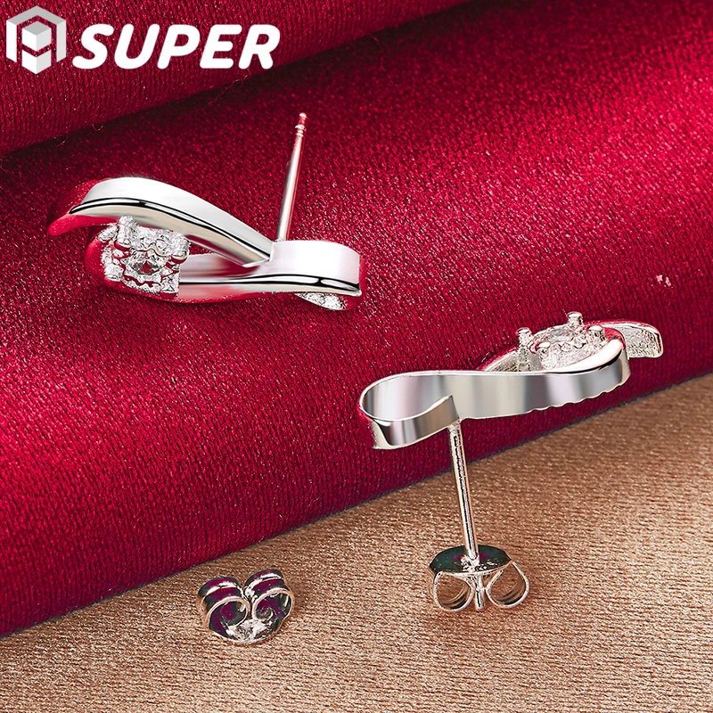 

925 Sterling Silver AAA Zircon Stud Earring For Wedding Fashion Woman Charm Jewelry