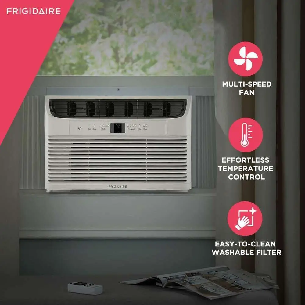 FFRA062WAE Window-Mounted Room Air Conditioner 6,000 BTU with Multi-Speed Fan Sleep Mode Programmable Timer in Wh