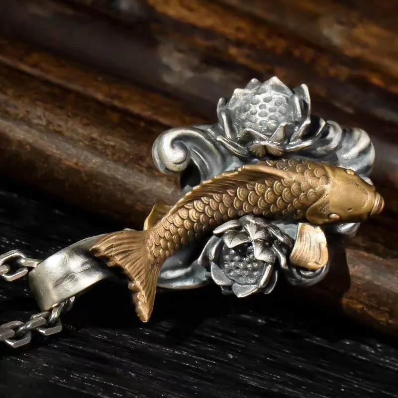 Silver Koi Dragon Gate Pendant 8