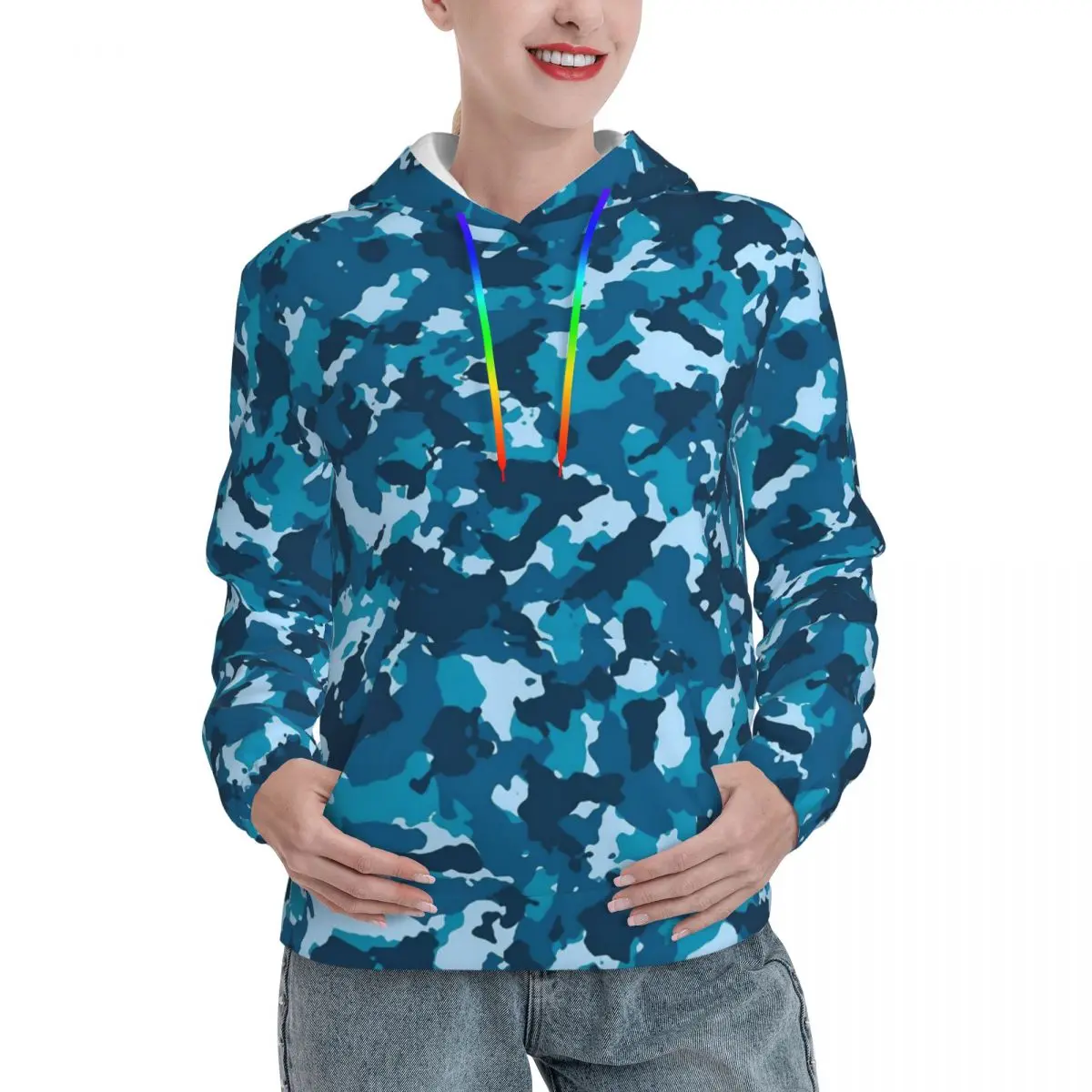 

Camo Print Casual Hoodies Blue Camouflage Harajuku Hooded Shirt Winter Long Sleeve Outerwear Oversized Pullover Hoodie Gift