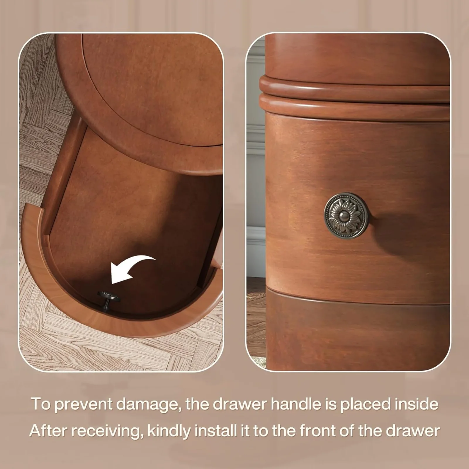 Description Picture 6 of itemUS End Table Set of 2, No Assembly Required Wood End Table with 2 Drawers, Sofa Side Table for Living Room, Vintage Slim