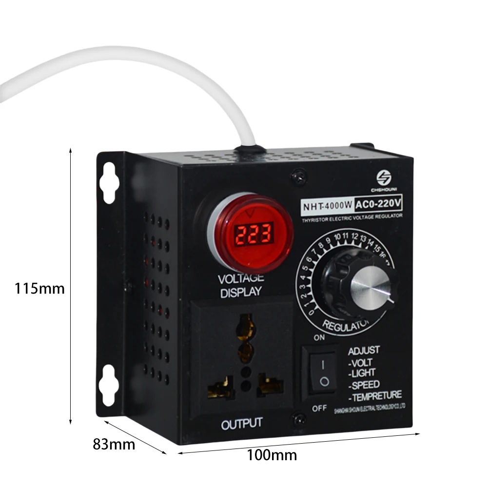 조정 가능한 조광기 SCR 전압 조정기 AC 220V 4000W 소형 모터 온수기용 소형 가변 전압 컨트롤러