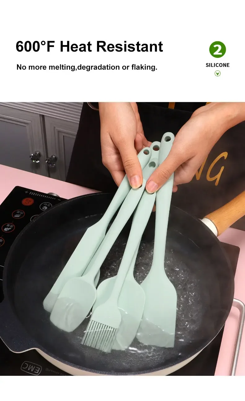 Description Picture 6 of item6 Pieces Silicone Spatula Set Food Grade Non Stick Heat Resistant Spatulas Turner for Cooking Baking Mixing Baking Tools