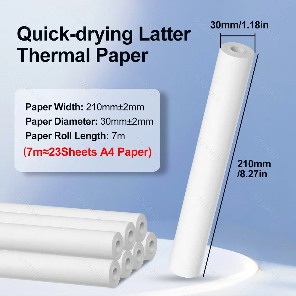 A40 Thermal Paper 20 Rolls 2-10rolls Thermal Printing Paper 210*30mm for A4 Wireless Bluetooth A40/X8 Printer Paper Rolls