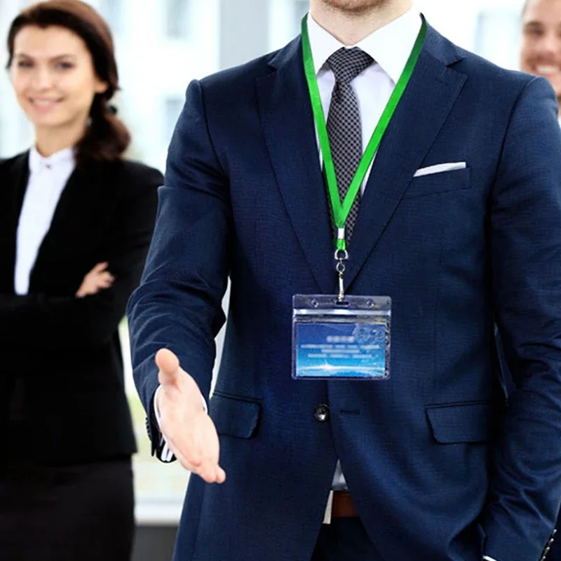 100 Pcs Lanyards With Clear ID Badge Holders - Vertical Card Holders For Name Tags (Blue) - View #7