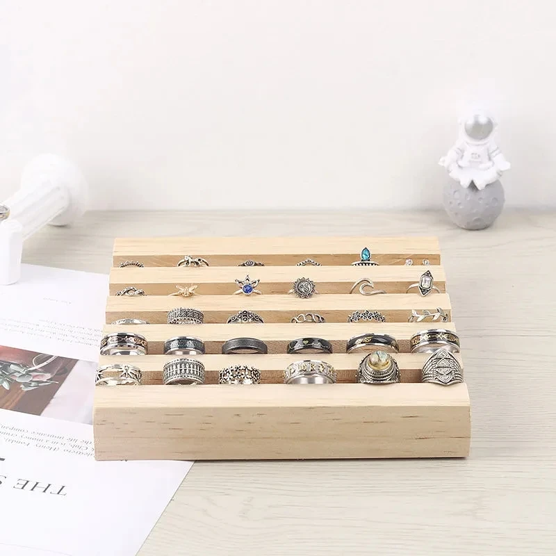 Wood Ring Jewelry Organizer Cases Earring Nature Wooden Jewelry Storage Boxes Stand Display Tray Jewelry Stores Decoration Gifts