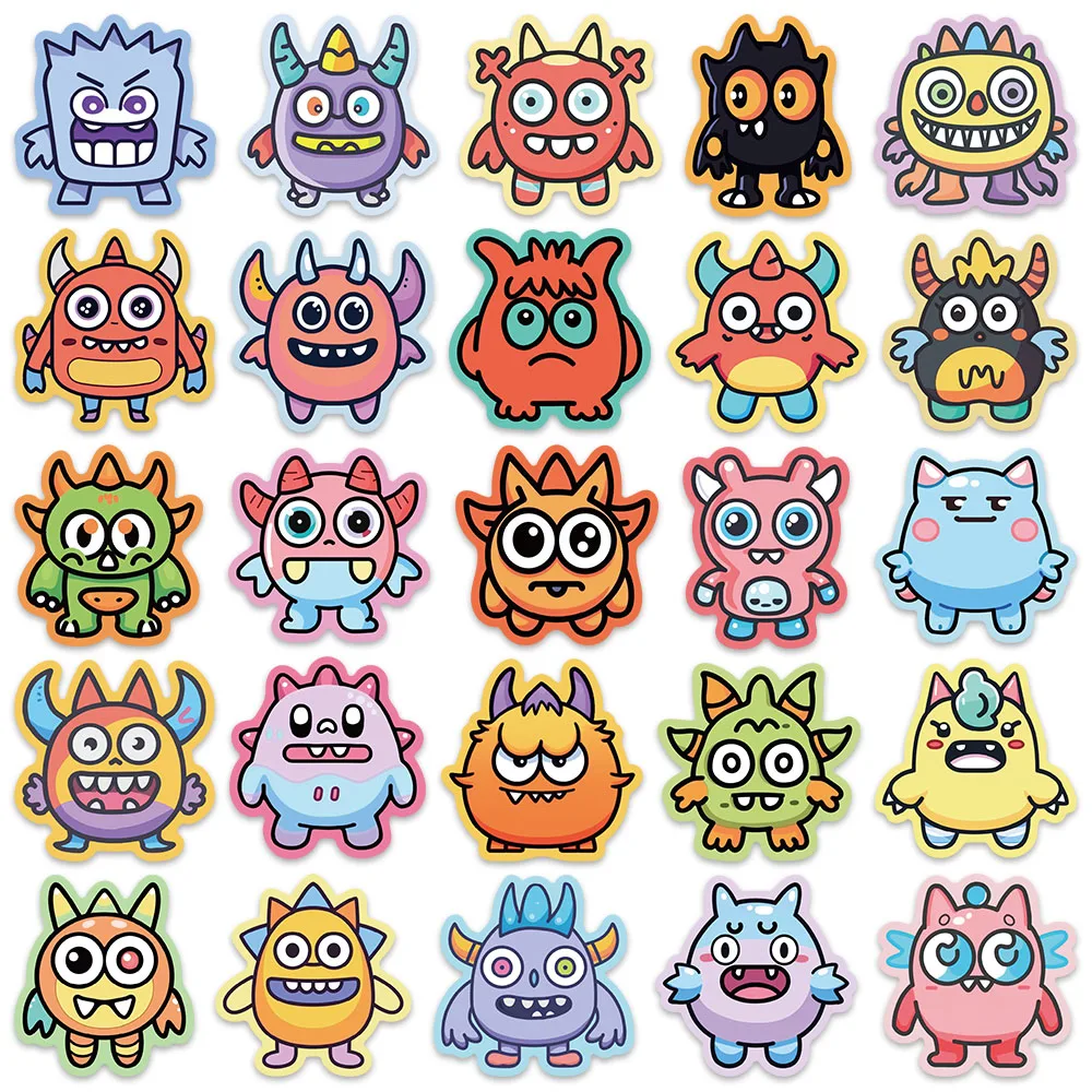 50pcs Cute Horror Monsters Stickers Cartoon Anime Water Bottle Stickers Laptop Luggage Notebook Waterproof Vinyl Bicycle Decals