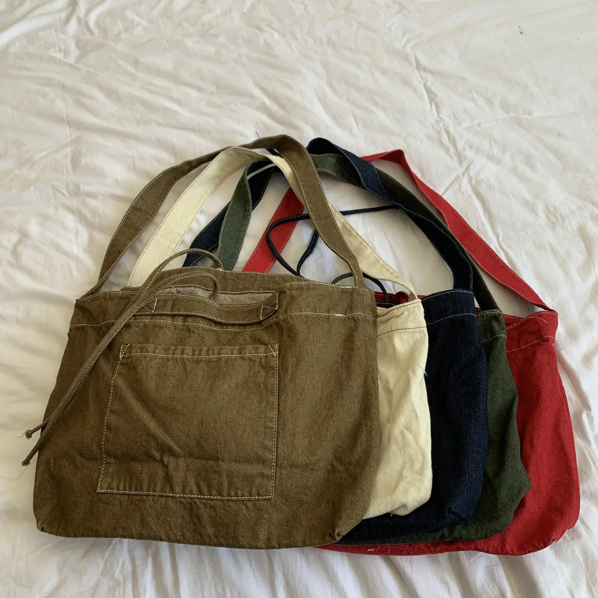 

Bag for Women New Korean Style Retro Shoulder Canvas Bag Simple Casual All-match Solid Color New Fashionable Large Capacity Bags