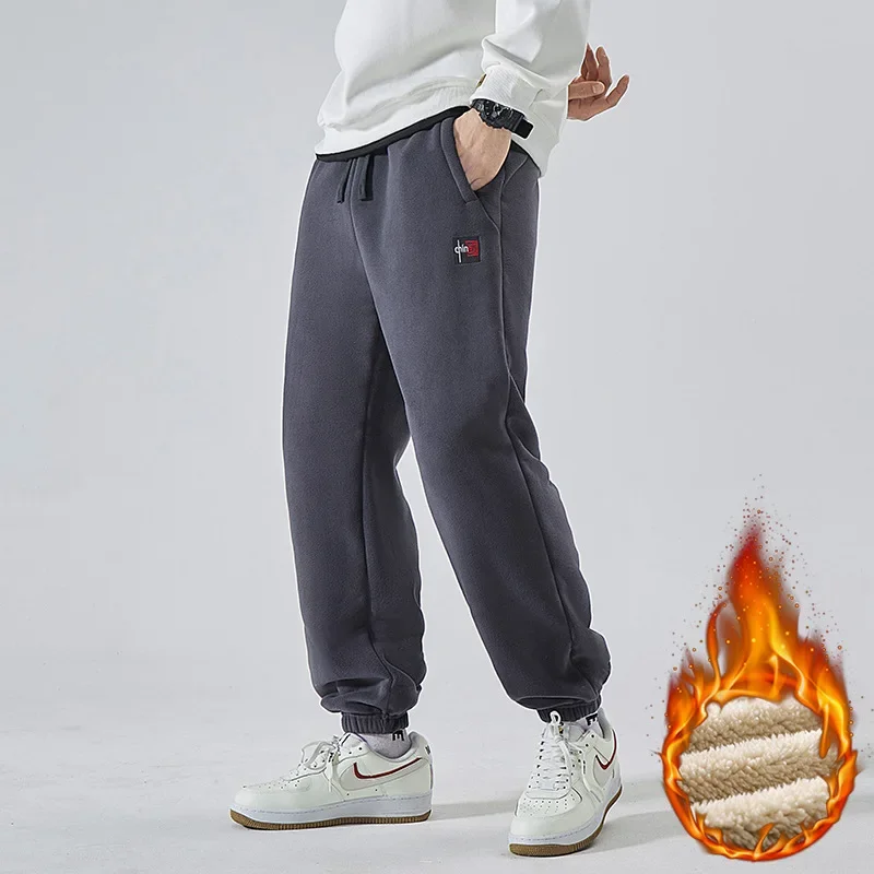 Chamois Leather Men's Casual Pants Loose Fit American Style Vintage Sweatpants Cotton Wadded Trousers For Spring Autumn/Winter