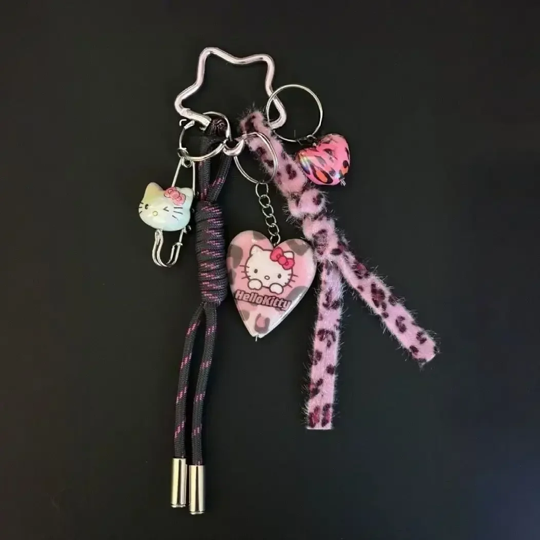 ハローキティメタルキーホルダーゲームコンソールラウンドミラー Y2k 女性バッグペンダント装飾漫画かわいい人形飾りおもちゃ女の子ギフト