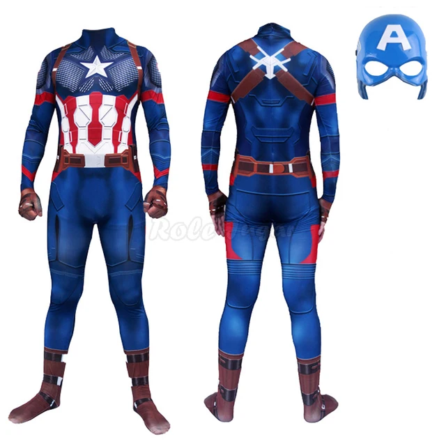 New Captain America Jumpsuit Cosplay Costume Superhero Adult Kids Halloween Carnival Party Show Bodysuit