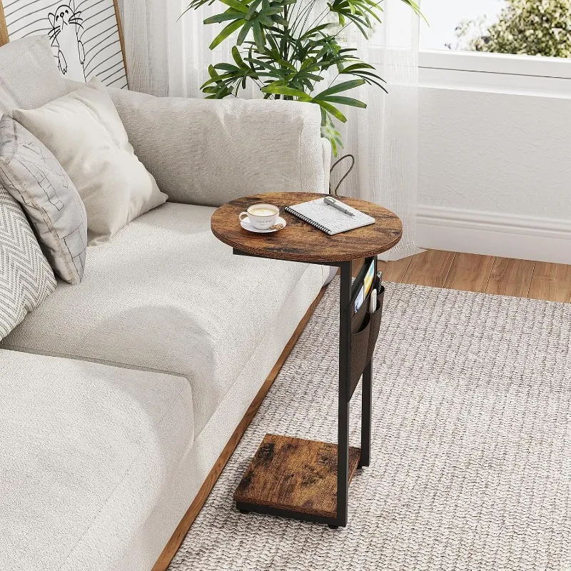 C Shaped End Table for Couch, Small Side Table for Couch, Small Couch Side Table for Small Spaces 5