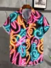Men's Neon Style Print Lapels Button Up Casual Short Sleeve Shirts Men's Clothing for Summer Hawaii Shirt Men's  Streetwear 1