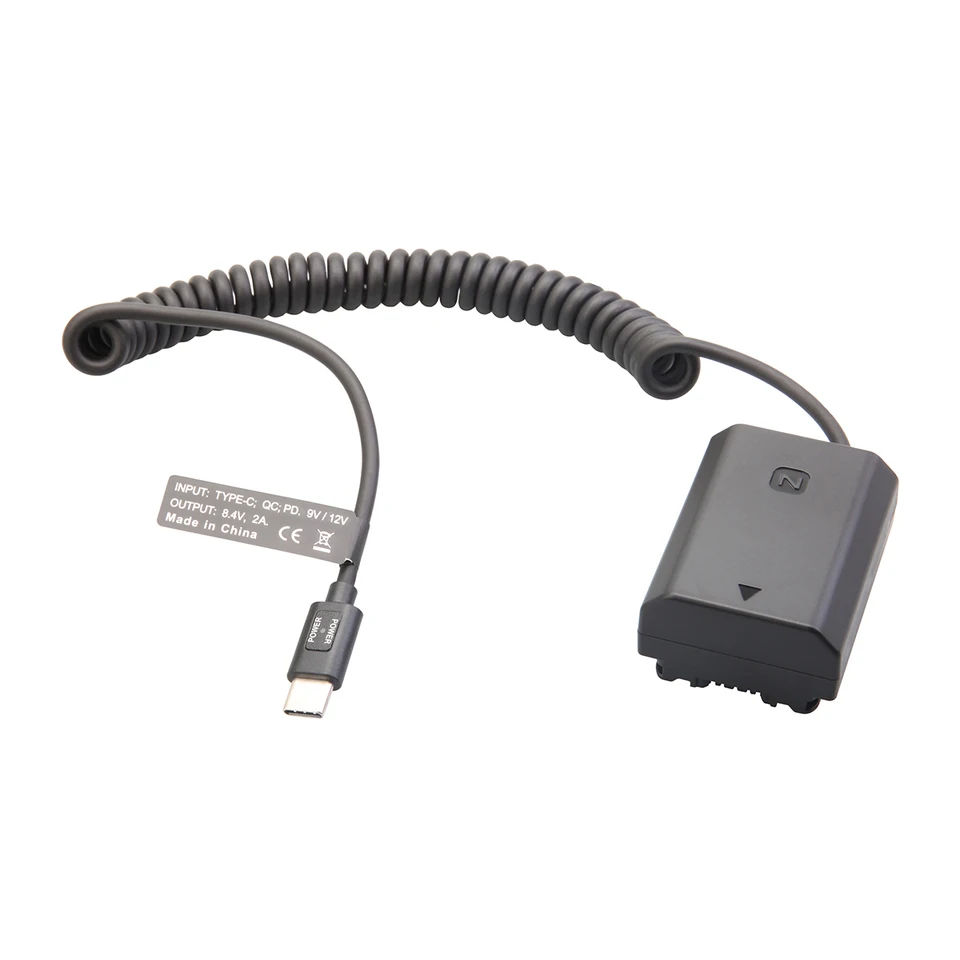 Sony A6600 USB C PD To NP FZ100 Dummy Battery Coiled Power Cable