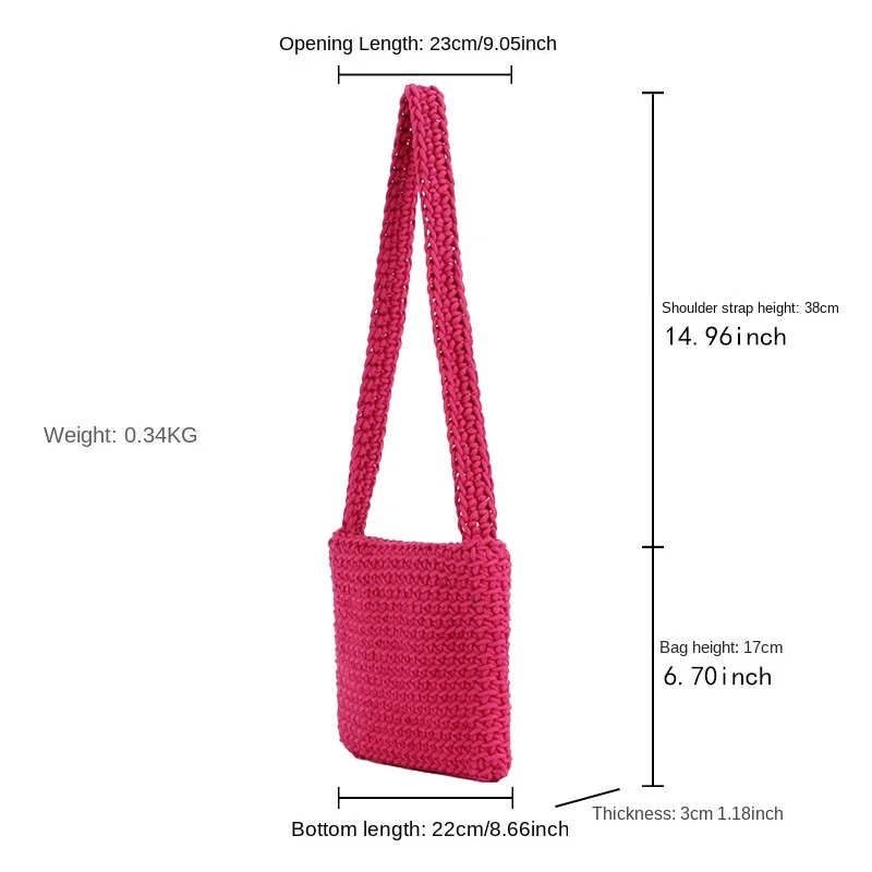 Versatile Casual One Shoulder Cotton Rope Woven Bag New Small Fresh Square Underarm Solid Commuter Bag for Women