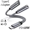 Adaptador USB tipo C 2 en 1 para auriculares, Cable de carga rápida de 60W para Samsung, Huawei, Xiaomi, Macbook, 3,5mm, Audio Aux jack, PD, nuevo