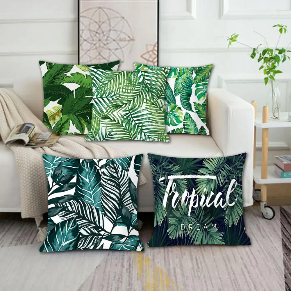 

Pillow Sham Soft Texture Easy Care Polyester Tropical Palm Leaves Printed Cushion Throw Case Furniture Accessories