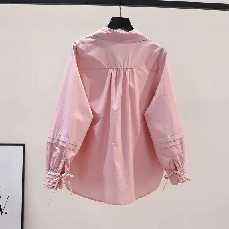 

Vintage Blouse for Women 2023 Faldas Mujer De Moda Summer Oversized Tops Folds Bandage Long Sleeve Fashion Shirts Blouses 27p880