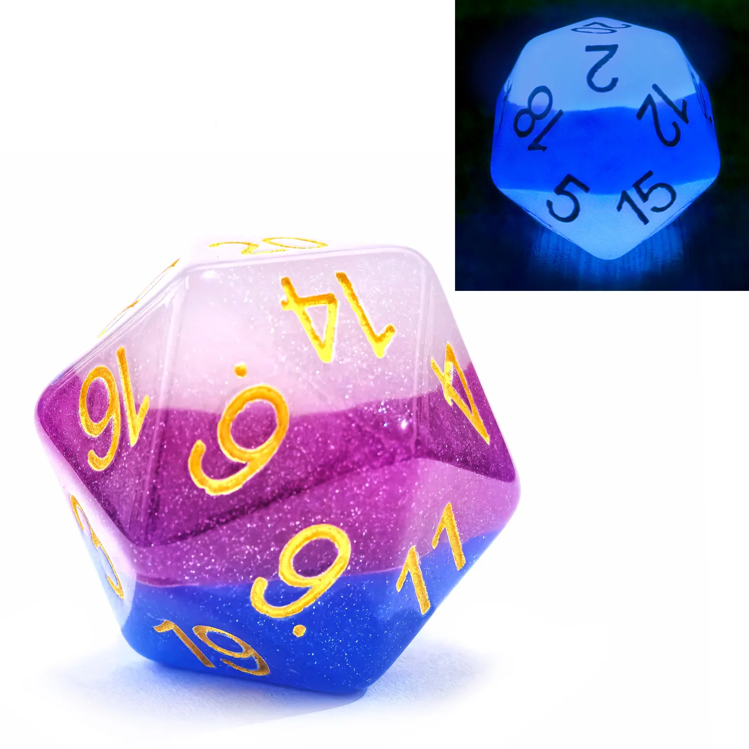 Bescon Jumbo 20 Sides Dice 1.5 inch Colorful Multi-layer Design 38MM Over-sized D20 Dice Big Size Multi Layered Rich Colors spindown dice set