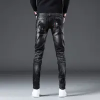Nouveauté printemps automne Denim jean pour hommes mince en détresse déchiré pantalon peinture éclaboussures conception Streetwear luxe mince jean 2