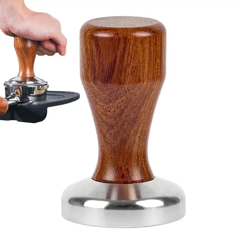 

Coffee Tamper Espresso Press with Tamper Mat 304 Stainless Steel Flat Base Wooden Handle for Coffee Grounds Barista Espresso