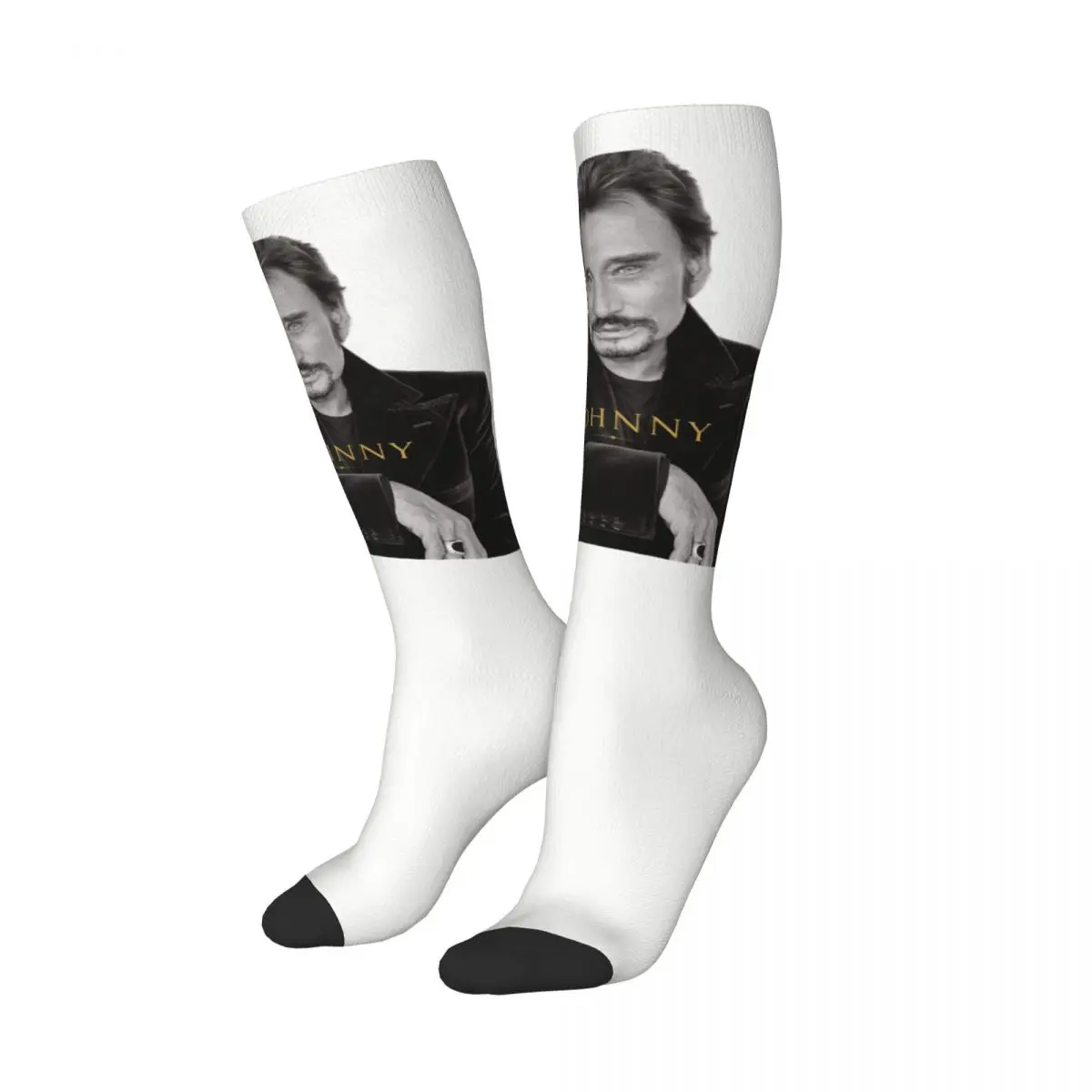 

French Rock Johnny Hallyday Women Thigh Knee High Stockings Funny France Singer Over The Calf Tube Socks