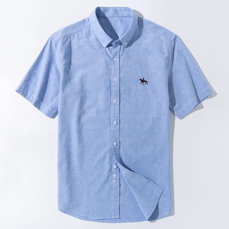 Soft Comfortable Regular Fit Short Sleeve 100% Cotton Oxford Plus Size Quality Summer Business Men Casual Shirts 2