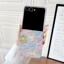 Fresh Flowers Embossed Feel Shockproof Hard PC Cover Case for Galaxy Z Flip5 (1 Color)