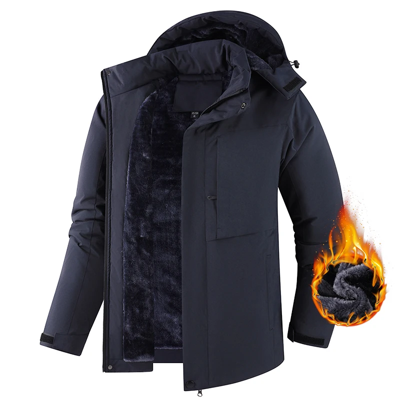 Men Winter Jacket - Waterproof Windproof Thick Fleece Coat With Hood & Pockets