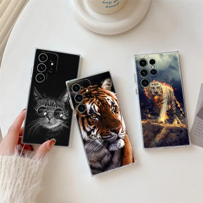 

Eagle Cat Lion Tiger Phone Case For Samsung S24 S23 Ultra S22 S20 Plus S21 FE Clear Cases Cover Galaxy S24Ultra 5G Animal Fundas