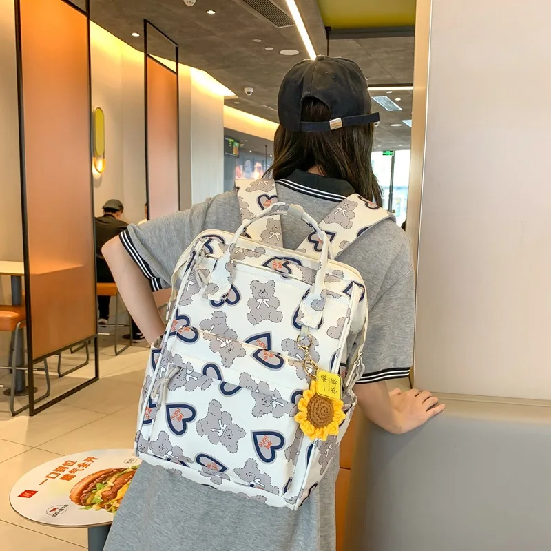 Korean Style Fashion Bear Printing School Backpack for Girls Fashion Bookbag for Women Large Capacity Handbag Rucksack