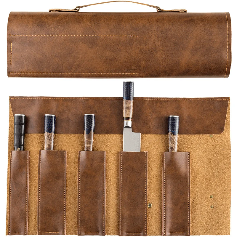 

Leather Chef Knife Roll Bag Cooking Kitchen Knife Carrying Storage Case Professional School Work Knives Package Cover Roll-Up
