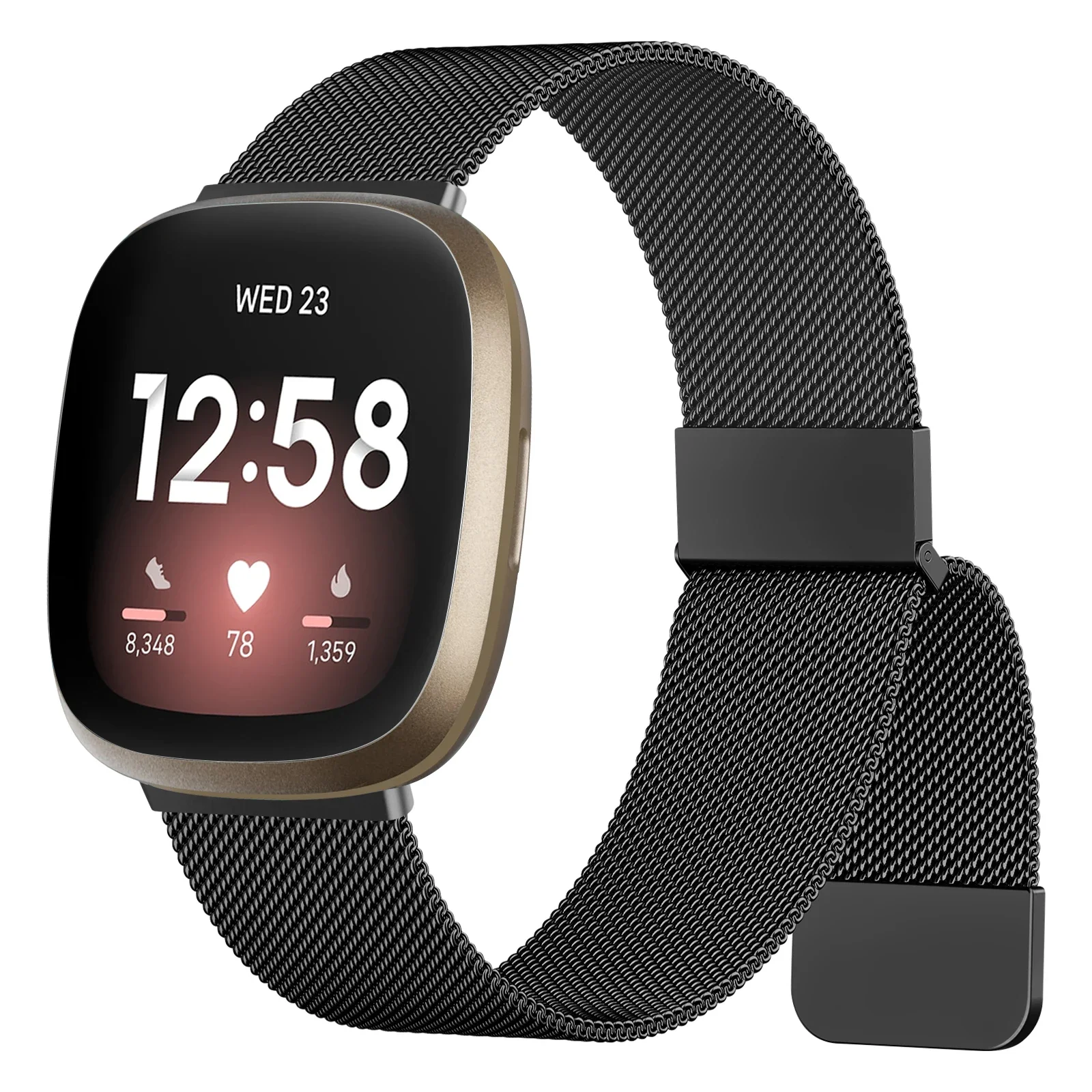 Cinturino Magnetico In Acciaio Per Fitbit Versa/Versa 2/Versa Lite/SE - Nero, Taglia Grande - 3