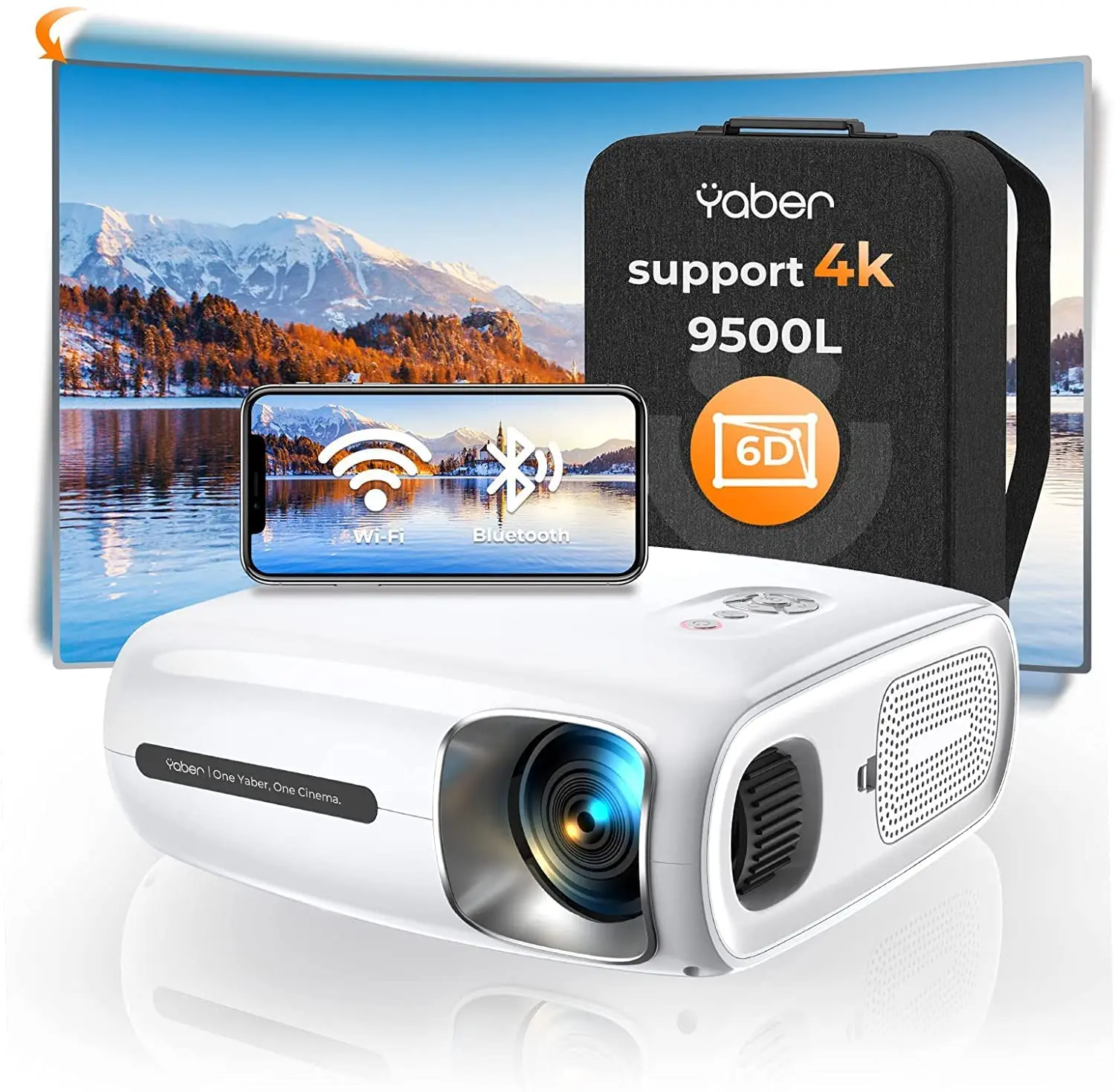 Video projector Wifi Bluetooth, YABER-projector LED Pro V7