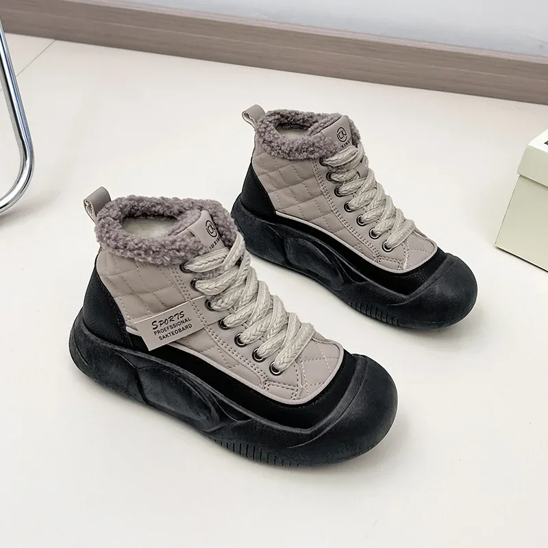 Autumn and Winter New   with Thick Velvet and High Contrast Thick Bottom Snow Sports and Leisure Non slip Cotton Boots 6